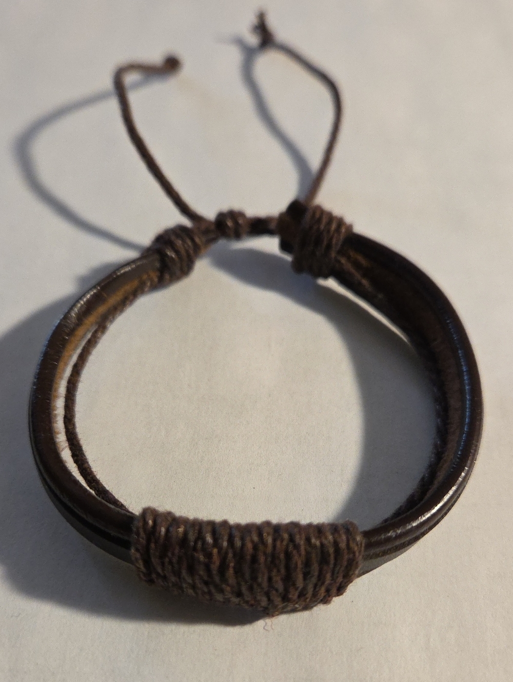 Brown Pleather Bracelet with Cord Binding